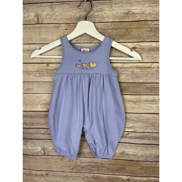 Carter’s Vintage 3-6 Months Overall One Piece Snap Crotch Elephants Blue Stretch